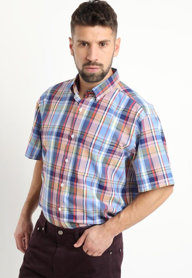 Camisa Fantasia Clasica Manga Corta Boton Cuello Azul-0