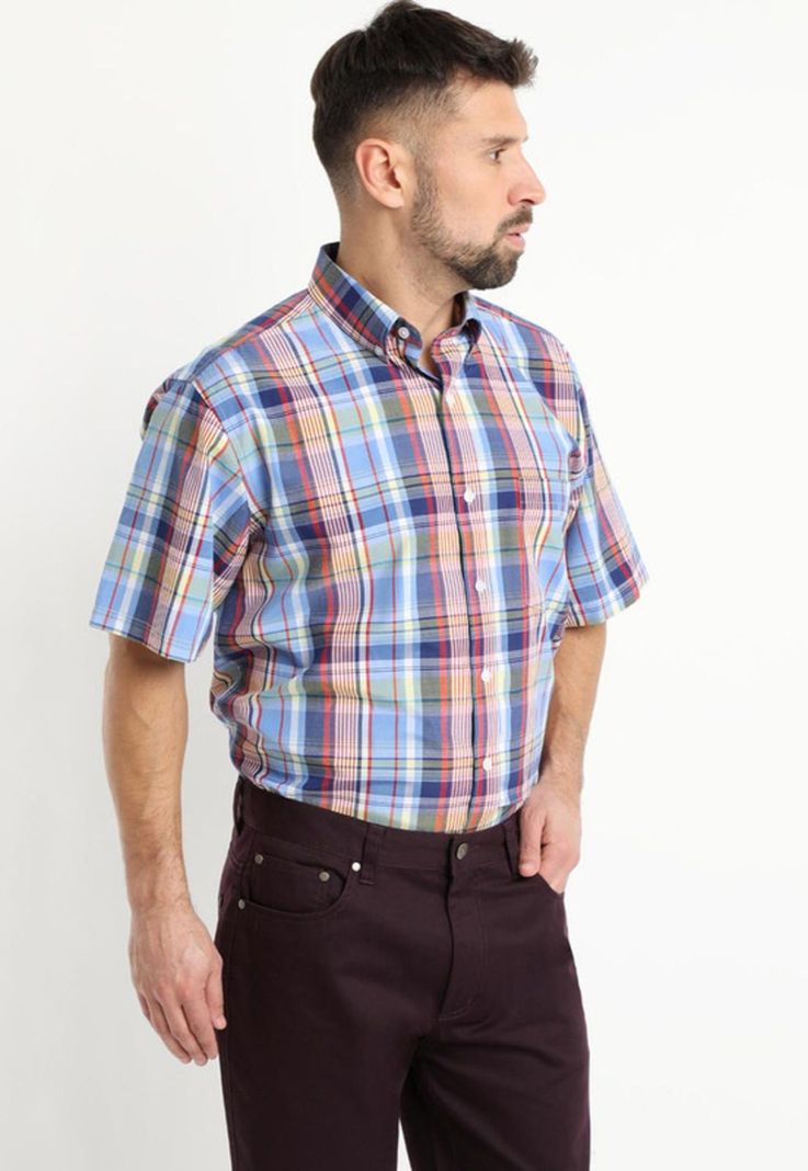 Camisa Fantasia Clasica Manga Corta Boton Cuello Azul-1