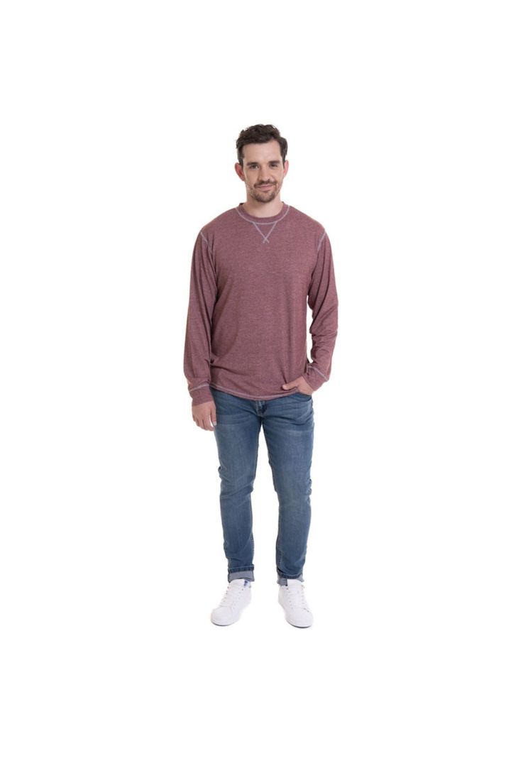 Polera Manga Larga Slub Melange Rojo-2