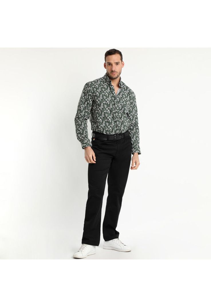 Camisa Trevira Estampada Verde Musgo