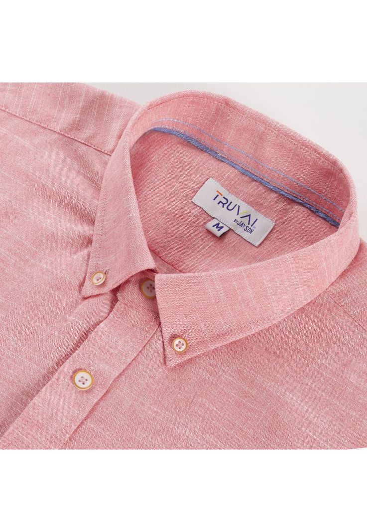 Camisa Manga Corta Fantasía Lisa Regular Fit Botón Cuello Rosado-3