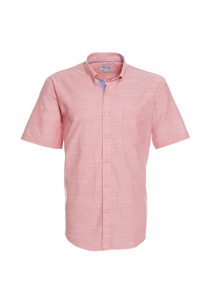 Camisa Manga Corta Fantasía Lisa Regular Fit Botón Cuello Rosado-4