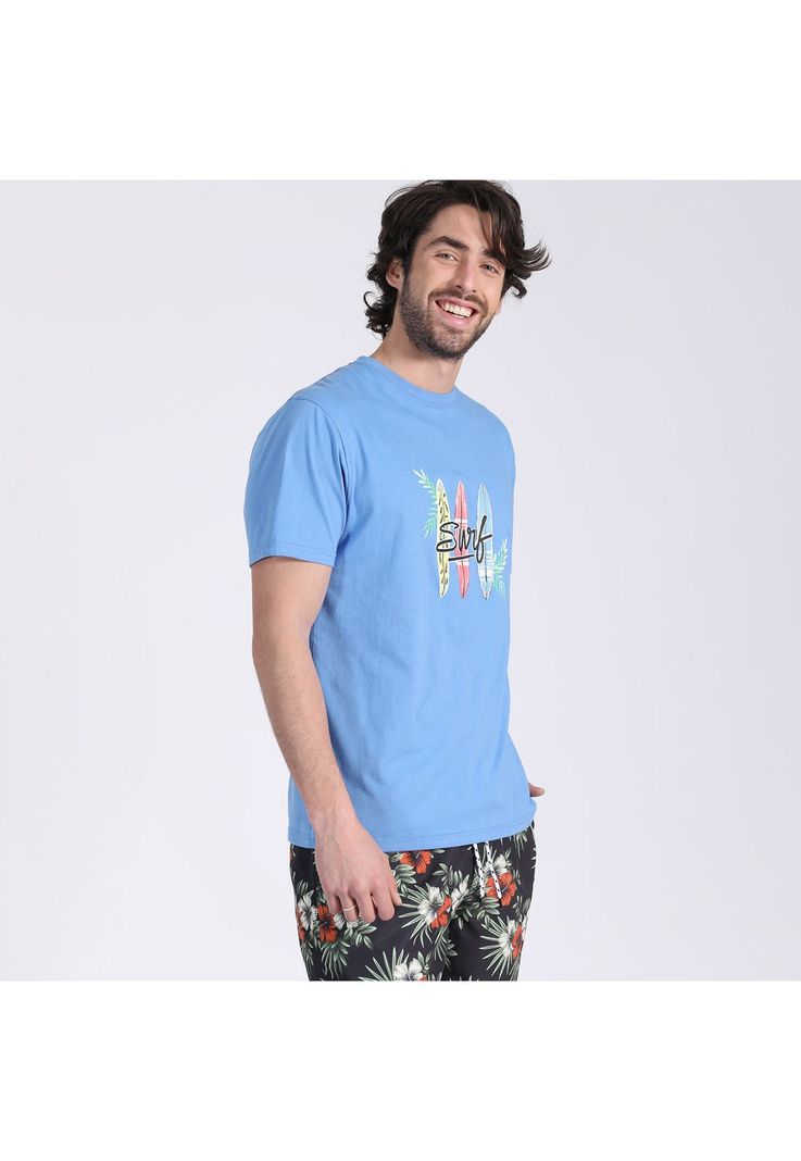 Polera Manga Corta Jersey Estampada Cuello Redondo Azul-2