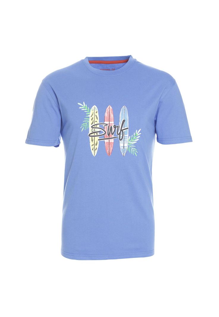Polera Manga Corta Jersey Estampada Cuello Redondo Azul-3