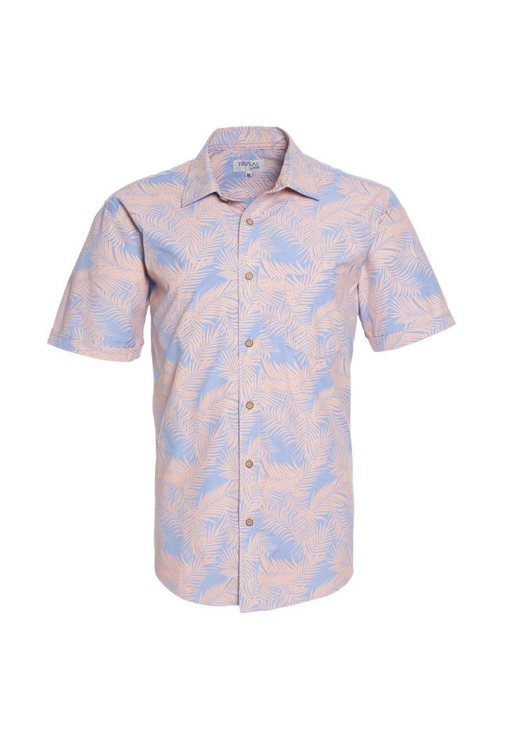 Camisa Manga Corta Guayabera Estampada Regular Fit Cuello Semi Italiano Coral-0