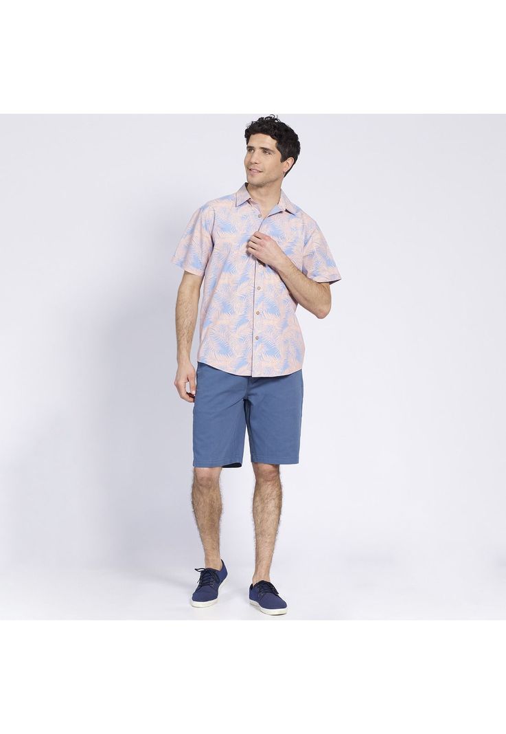 Camisa Manga Corta Guayabera Estampada Regular Fit Cuello Semi Italiano Coral-1