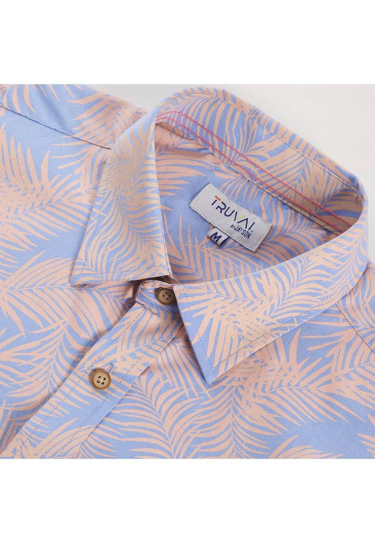 Camisa Manga Corta Guayabera Estampada Regular Fit Cuello Semi Italiano Coral-4