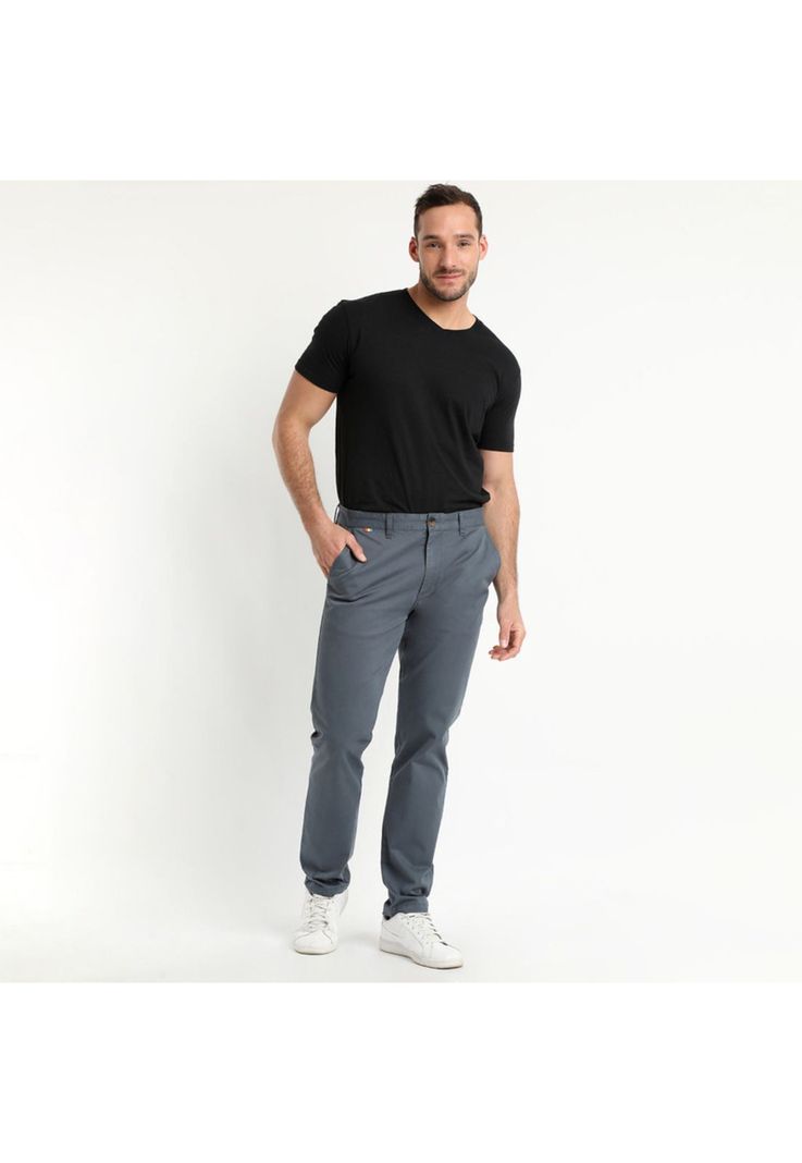 Pantalón Frente Plano Slim Fit Gris Medio-0