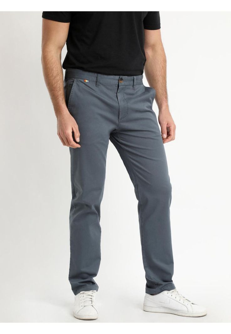 Pantalón Frente Plano Slim Fit Gris Medio-1