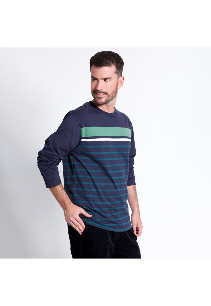 Polera Jersey Listada Cuello Redondo Manga Larga Regular Fit-0