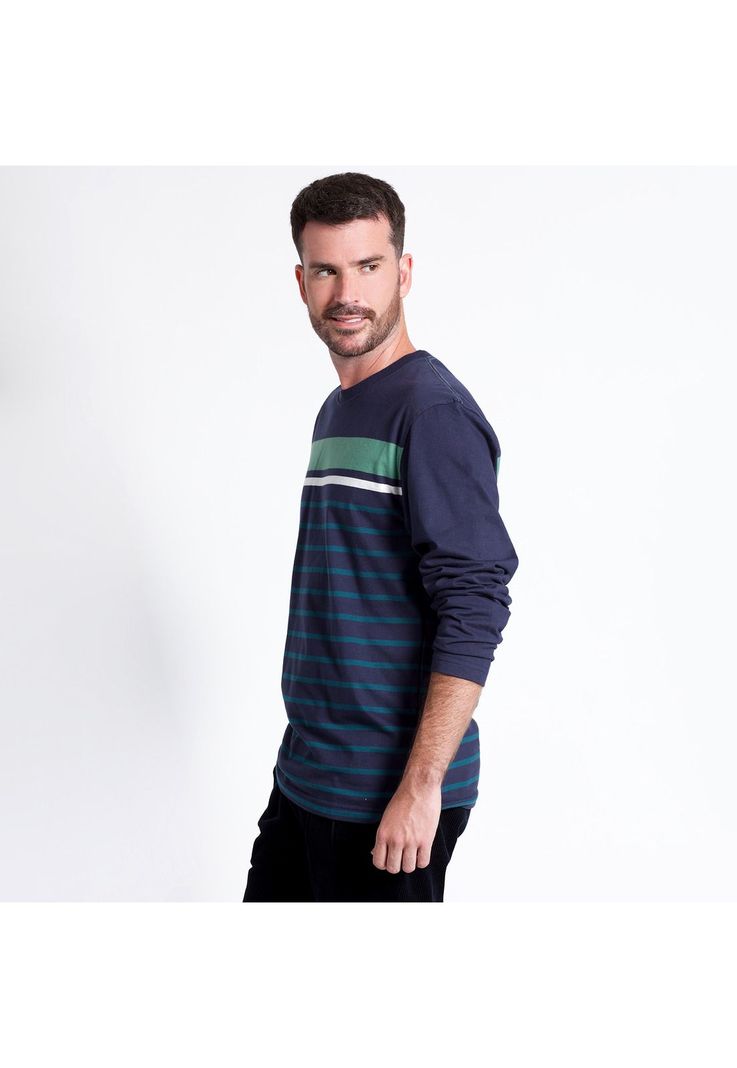 Polera Jersey Listada Cuello Redondo Manga Larga Regular Fit-2