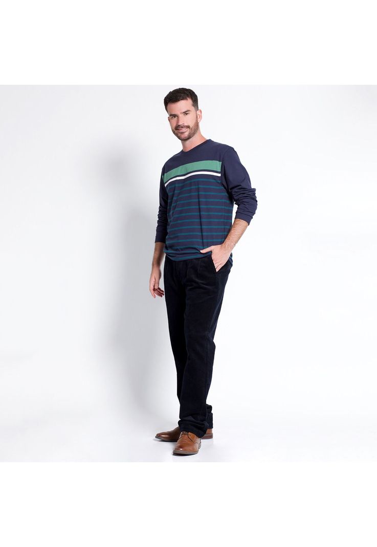 Polera Jersey Listada Cuello Redondo Manga Larga Regular Fit-3
