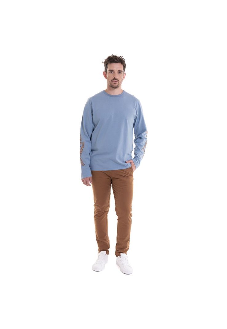 Polera Mangas Estampadas Celeste-2