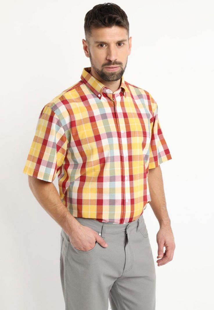 Camisa Fantasia Clasica Manga Corta Boton Cuello Amarillo-1