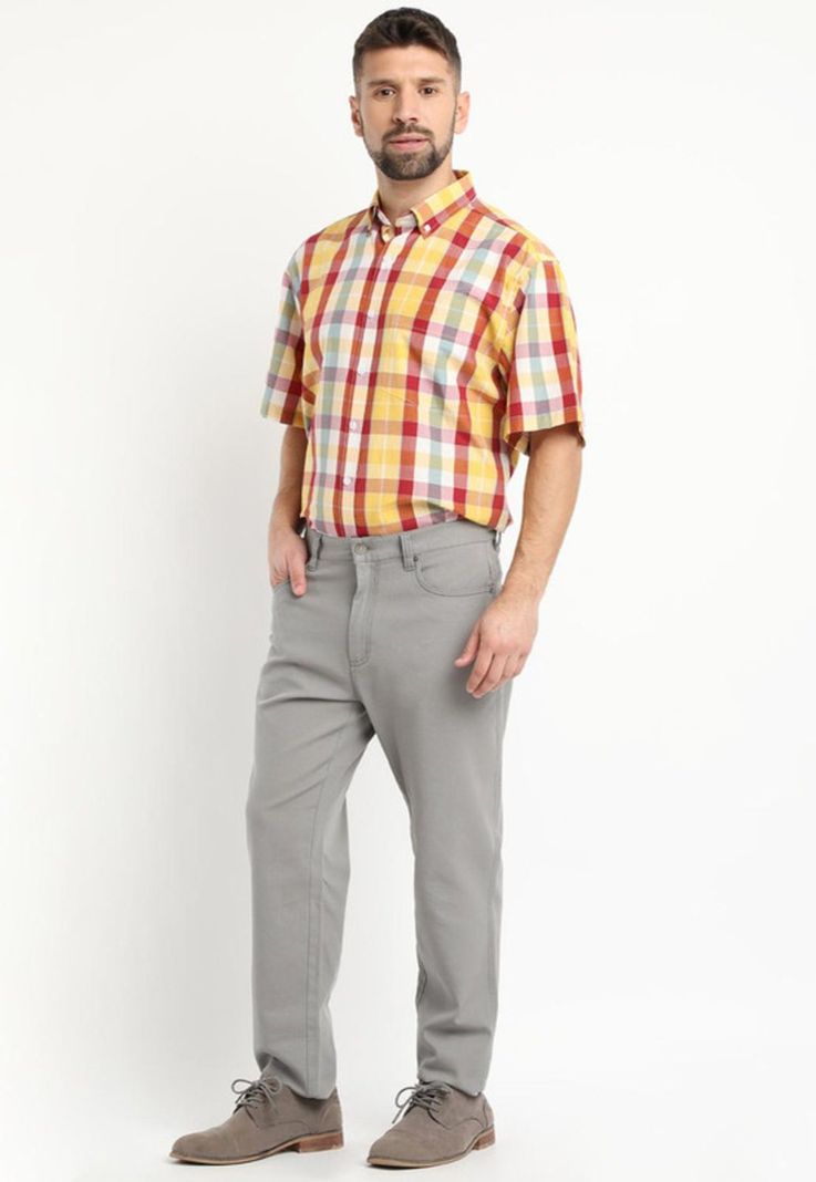 Camisa Fantasia Clasica Manga Corta Boton Cuello Amarillo-2