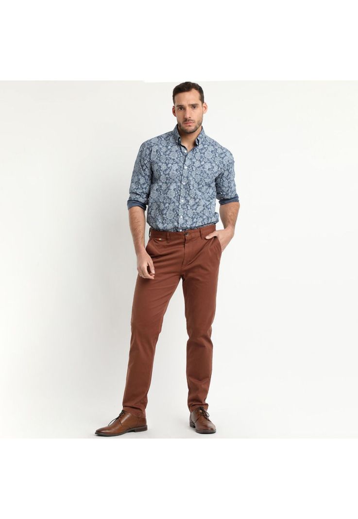 Pantalón Frente Plano Slim Fit Ladrillo-0