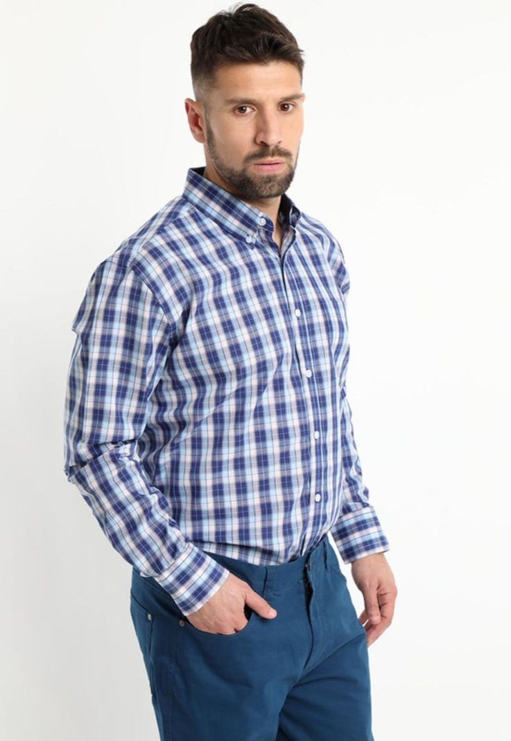 Camisa Fantasia Premium Manga Larga Boton Cuello Celeste-1