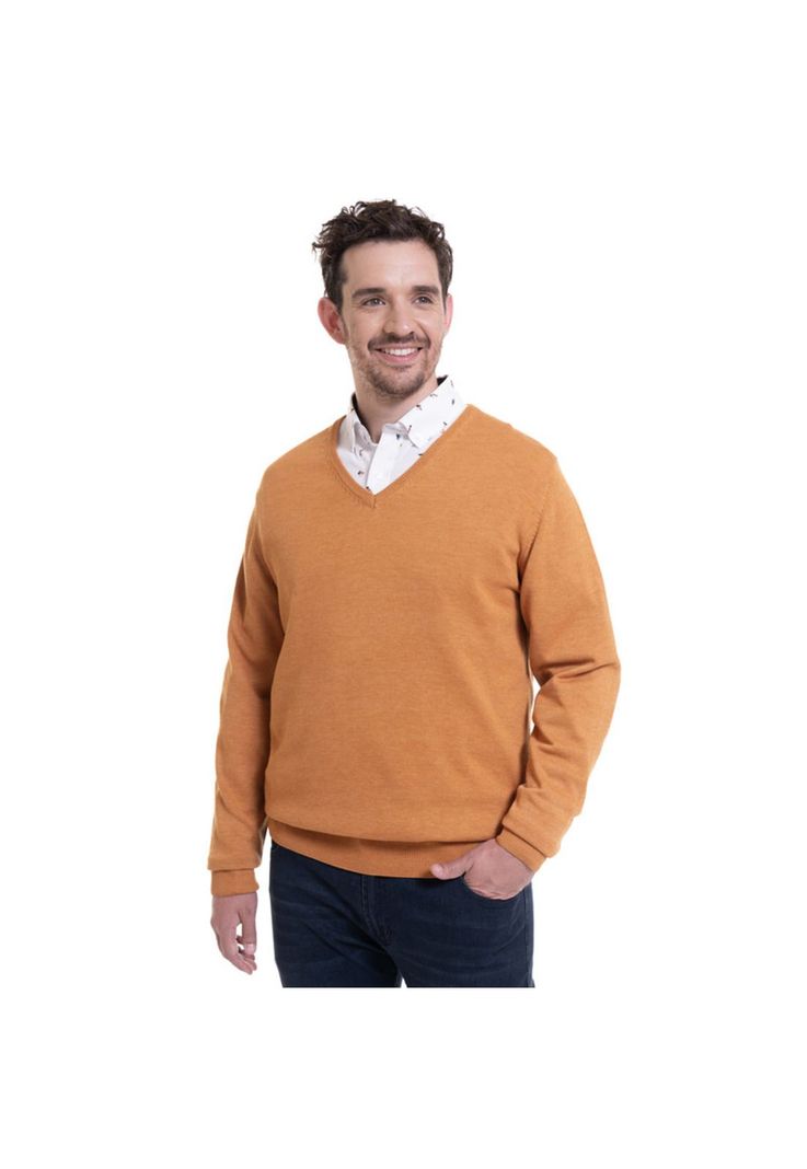 Sweater Cuello V Mostaza-0