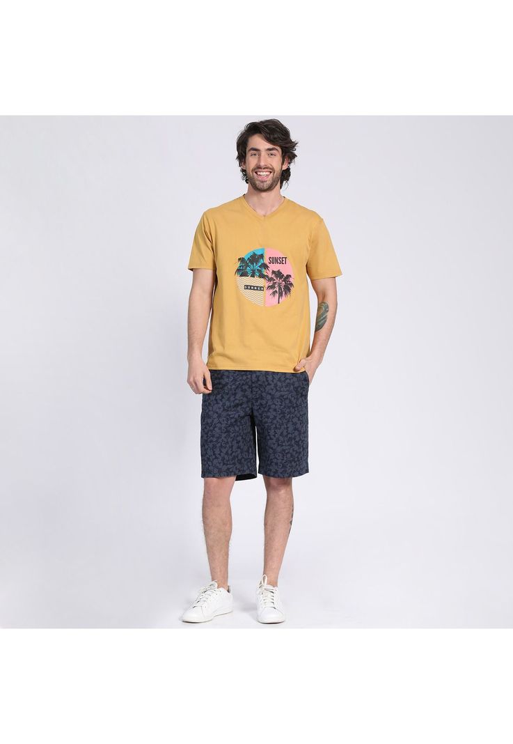 Polera Manga Corta Jersey Estampada Cuello V Ocre-0