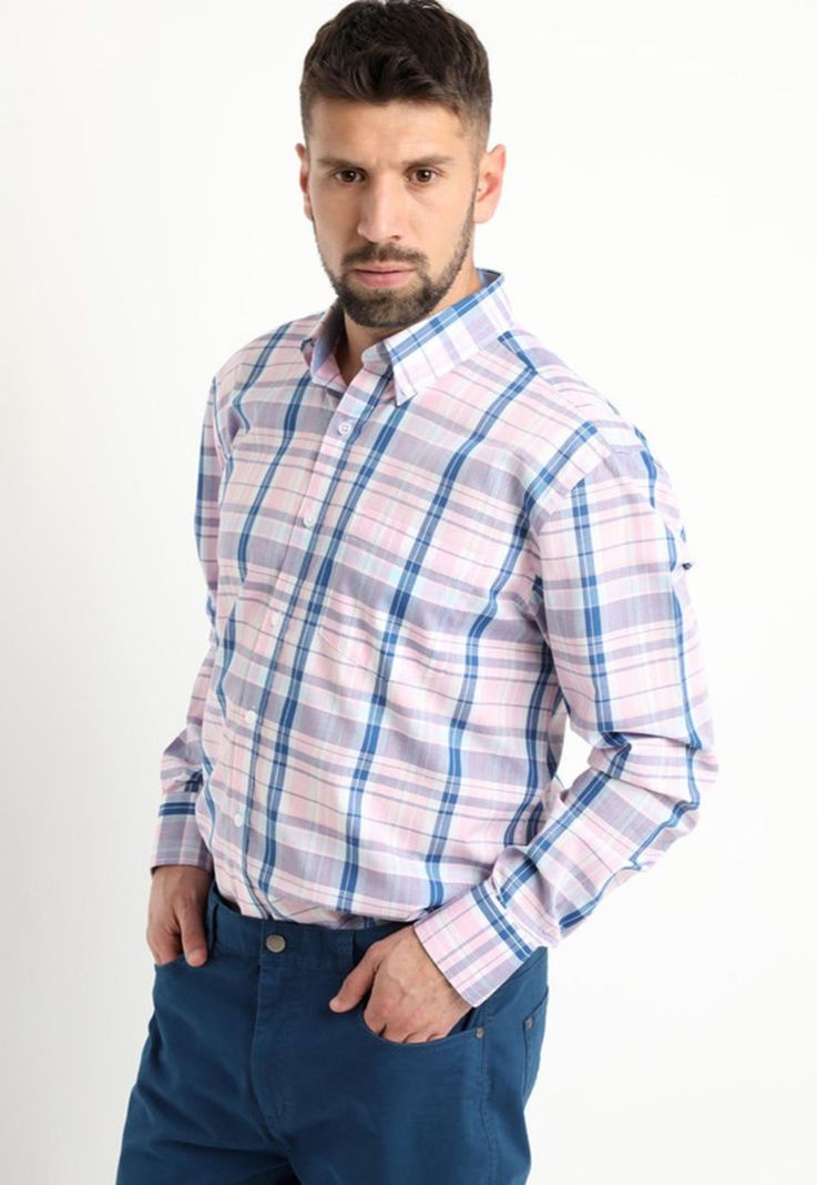 Camisa Fantasia Premium Manga Larga Boton Cuello Rosado-0