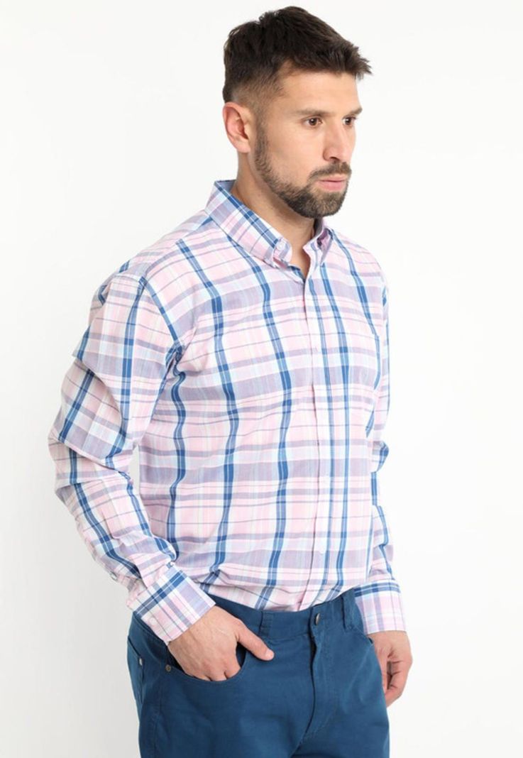 Camisa Fantasia Premium Manga Larga Boton Cuello Rosado-1