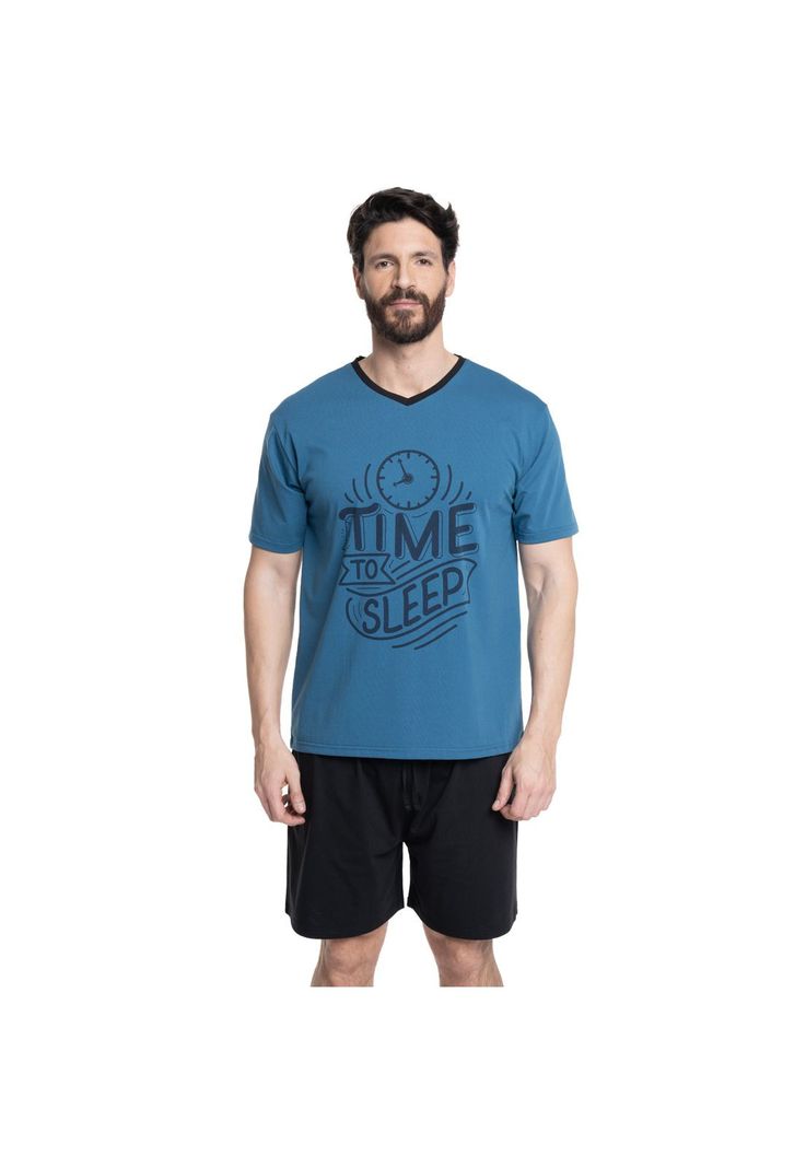PIJAMA HOMBRE RELAX TOTAL POLERA Y BERMUDA JERSEY Azul S