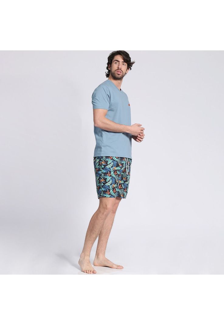 Polera Manga Corta Jersey Estampada Cuello V Celeste-0
