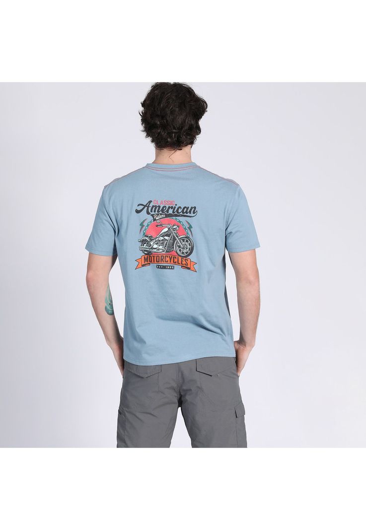 Polera Manga Corta Jersey Estampada Cuello V Celeste-2