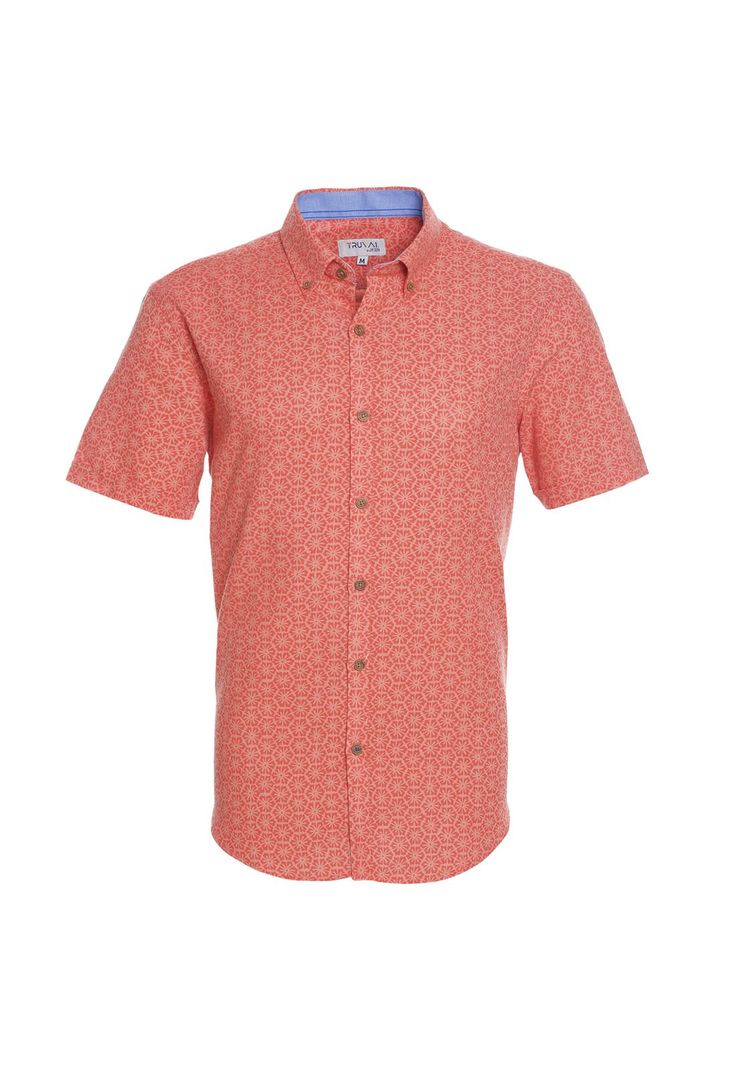 Camisa Manga Corta Estampada Diseño Slim Fit Botón Cuello Coral-4