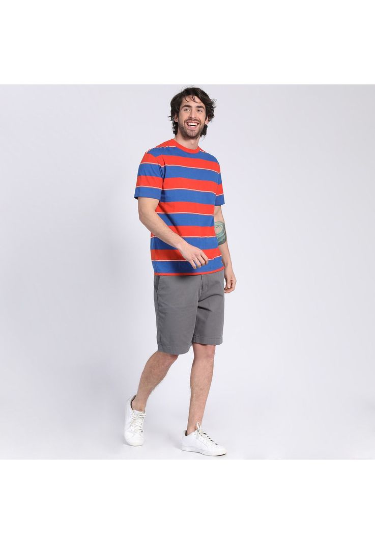 Polera Manga Corta Jersey Listada Cuello Redondo Coral-0