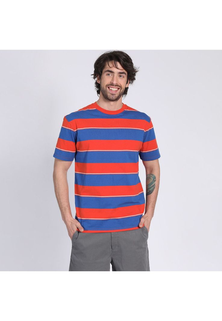Polera Manga Corta Jersey Listada Cuello Redondo Coral-1