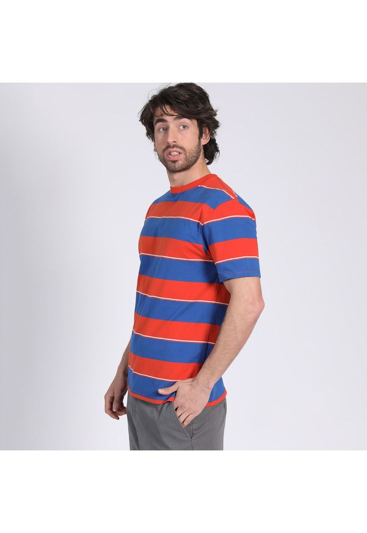 Polera Manga Corta Jersey Listada Cuello Redondo Coral-2