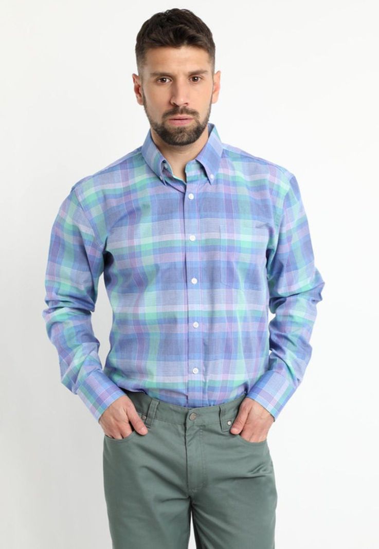 Camisa Fantasia Premium Manga Larga Boton Cuello Celeste-0