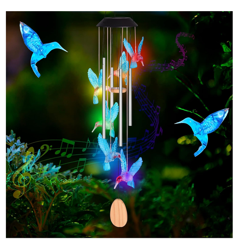 Campanillas Solar Decorativa Colibrí Azul Luz Multicolor-0