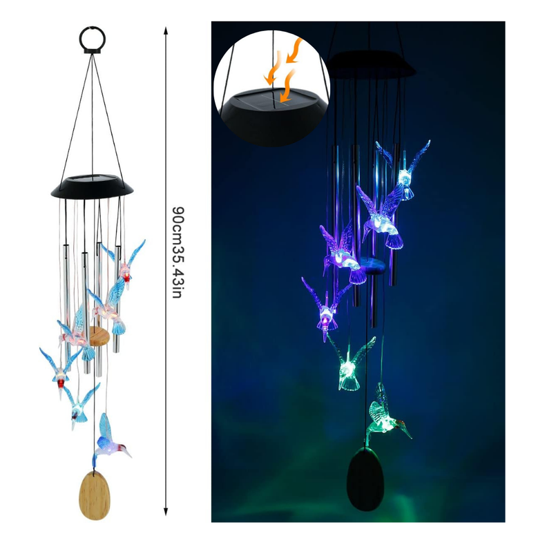 Campanillas Solar Decorativa Colibrí Azul Luz Multicolor-1