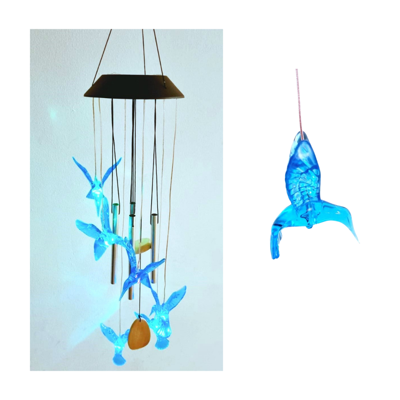 Campanillas Solar Decorativa Colibrí Azul Luz Multicolor-3