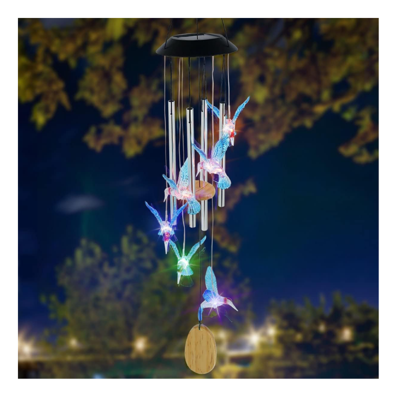Campanillas Solar Decorativa Colibrí Azul Luz Multicolor-4