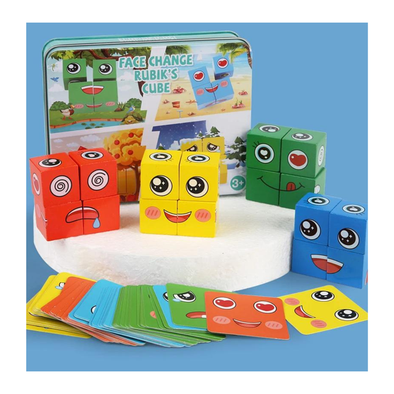 Juego de Mesa EMOCIONES Cubos Madera Rompecabezas-0