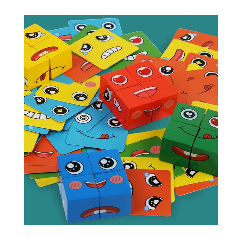 Juego de Mesa EMOCIONES Cubos Madera Rompecabezas-1