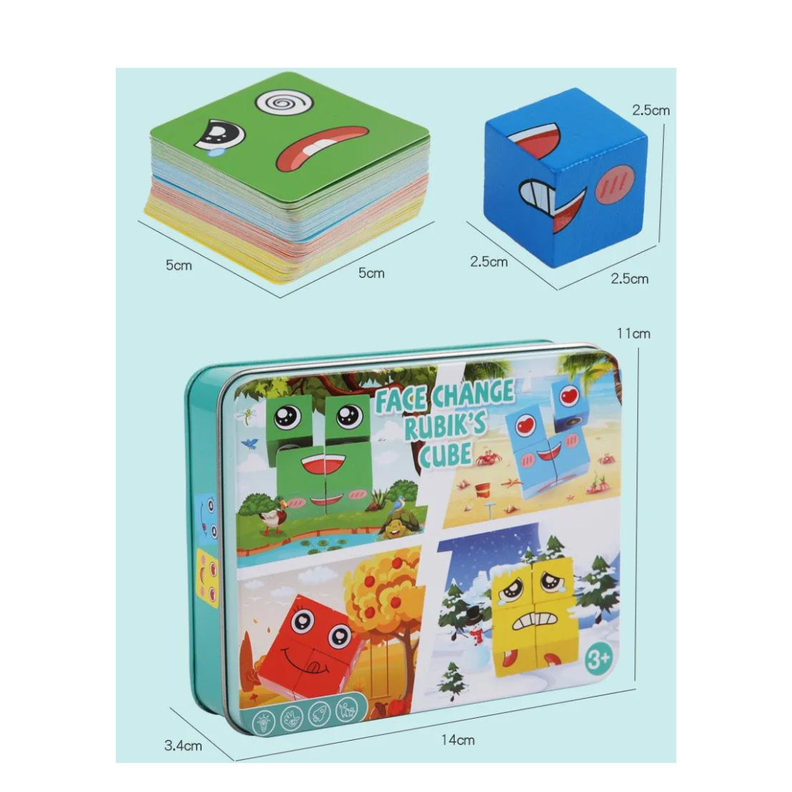 Juego de Mesa EMOCIONES Cubos Madera Rompecabezas-2