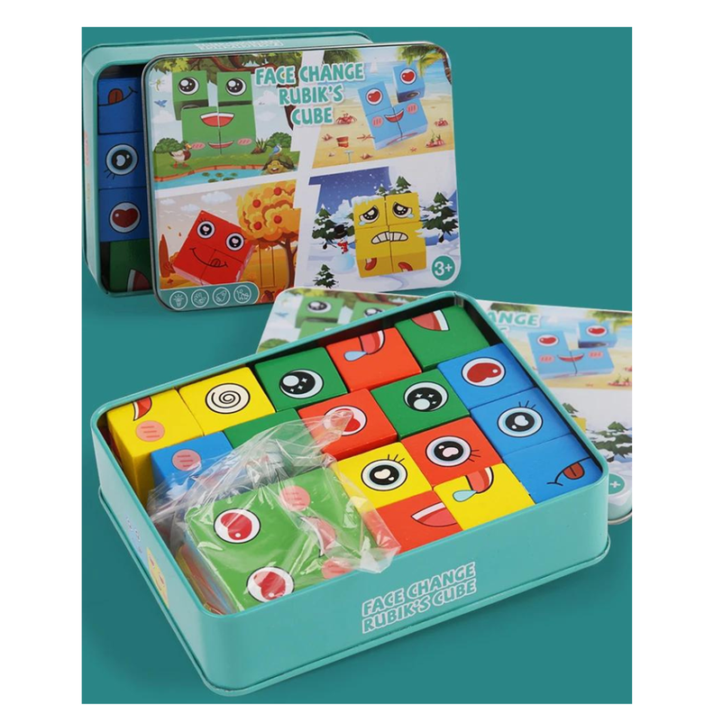 Juego de Mesa EMOCIONES Cubos Madera Rompecabezas-3