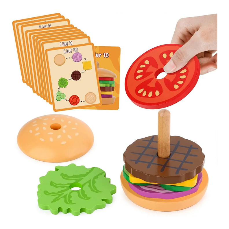 Hamburguesa Apilable de Madera Juguete de Simulación-0