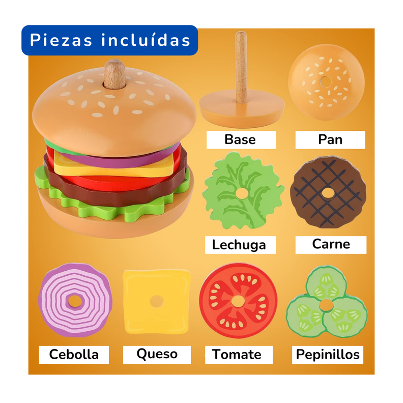 Hamburguesa Apilable de Madera Juguete de Simulación-1