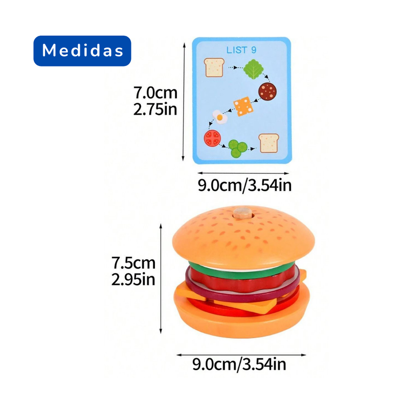 Hamburguesa Apilable de Madera Juguete de Simulación-3