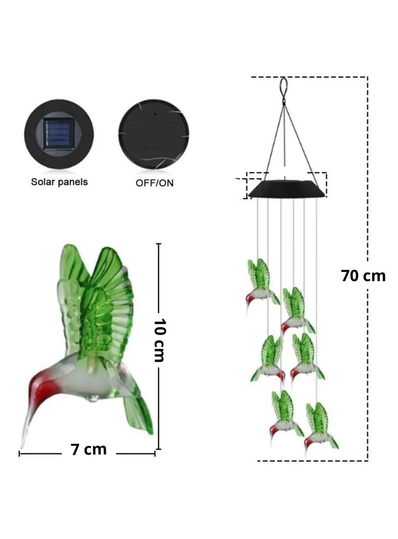 Colgante Solar Colibrí Luz Multicolor Decorativo-1