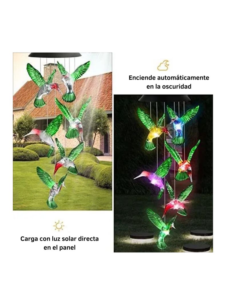 Colgante Solar Colibrí Luz Multicolor Decorativo-2