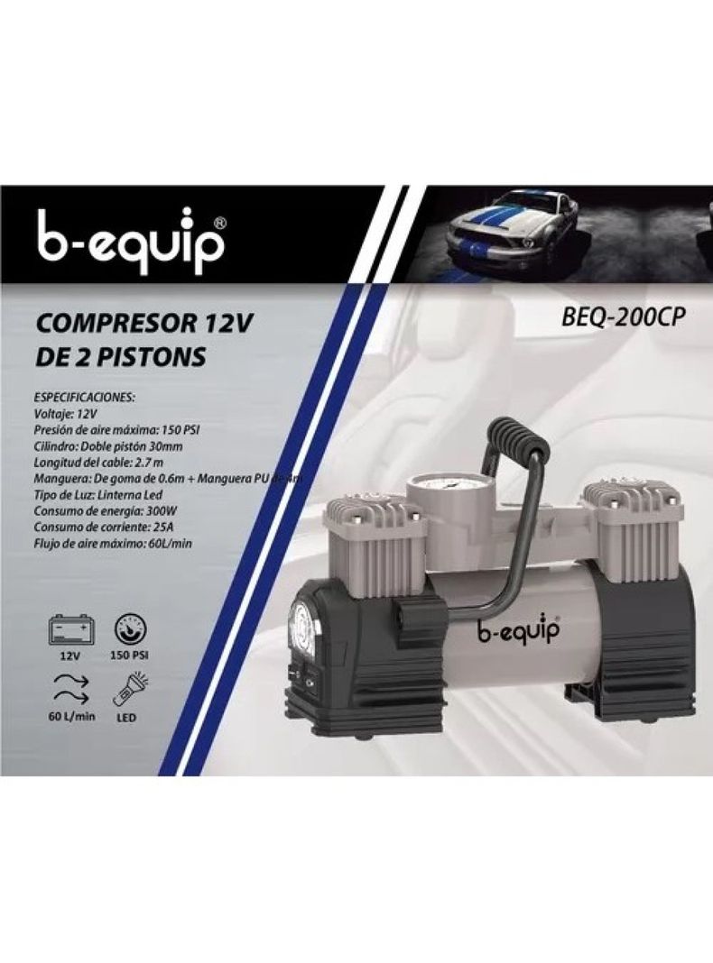 Compresor De Aire Auto 12v De 2 Pistones 150 Psi B-equip-1