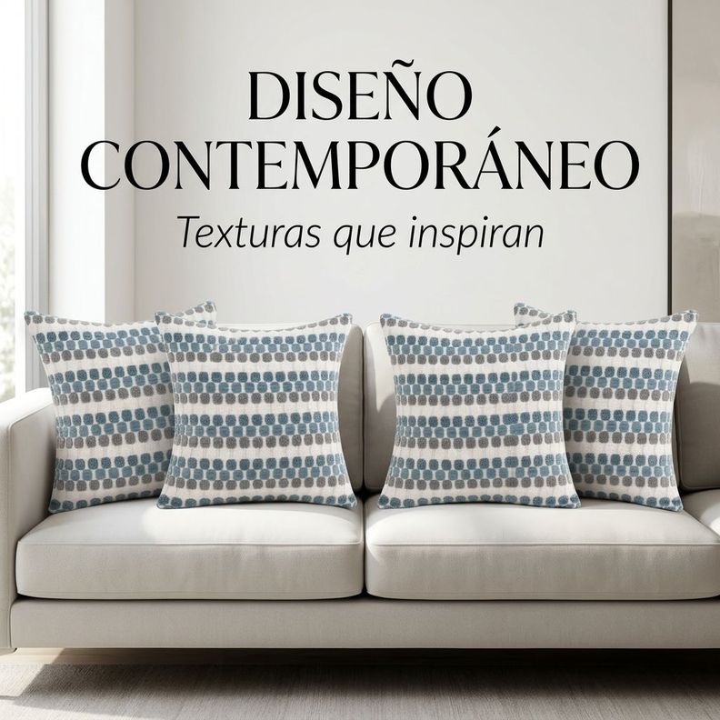 Set 4 Fundas Para Cojín Diseño Geométrico Azul 45x45 cm - 012