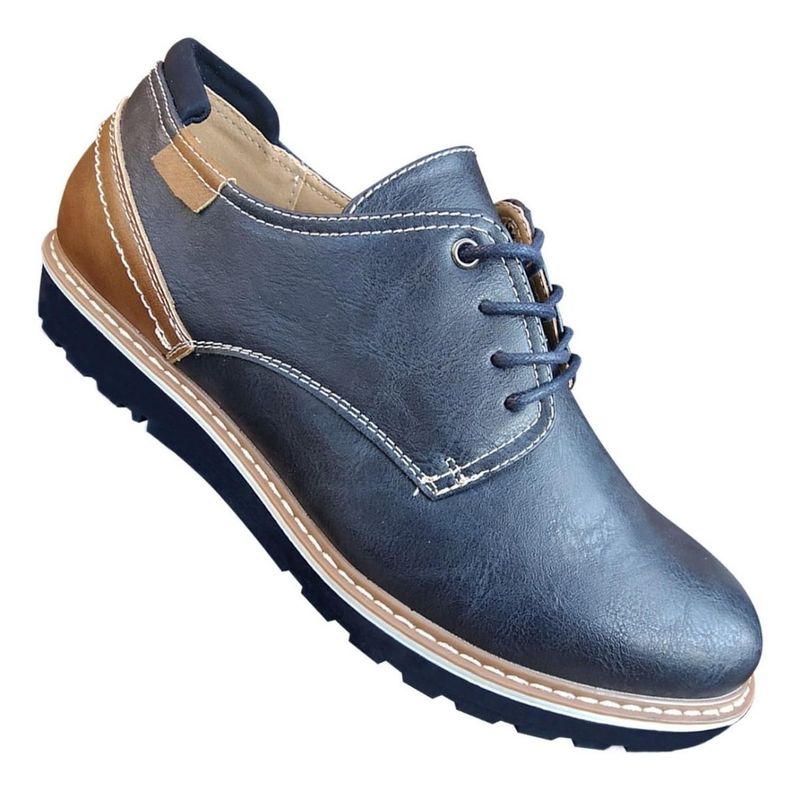 Zapato De Hombre Casual Oxford Cuero Pu Liso - Azul - 7115-0