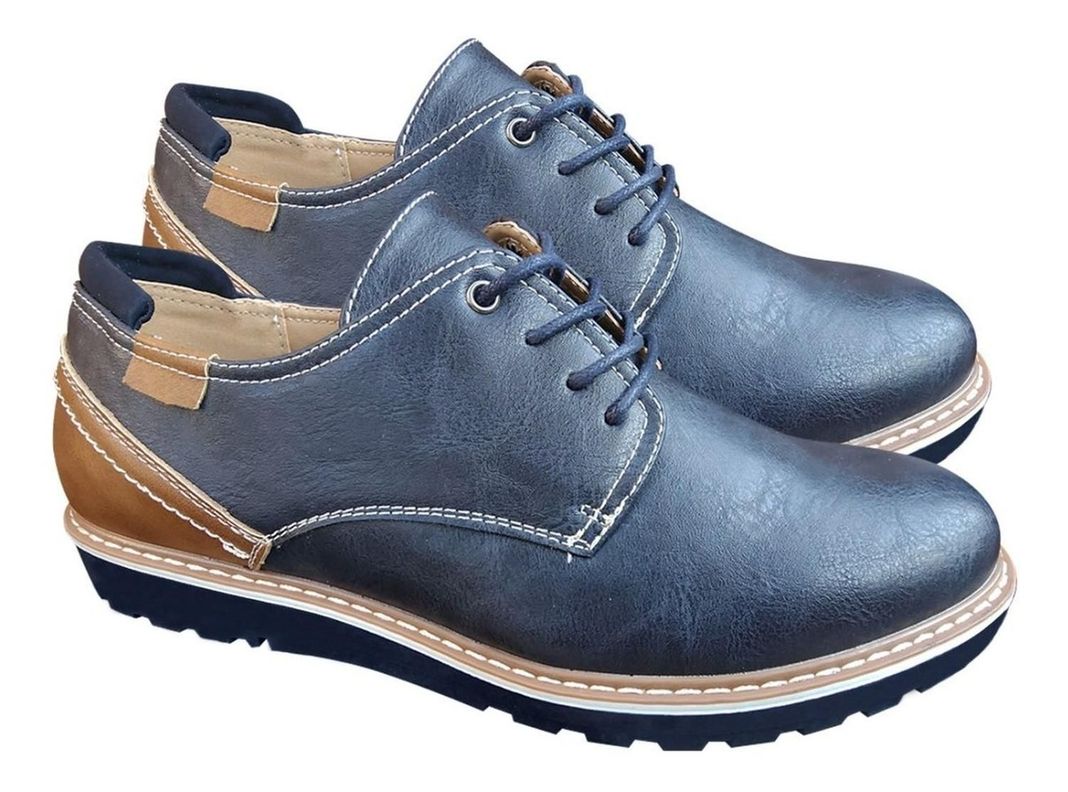 Zapato De Hombre Casual Oxford Cuero Pu Liso - Azul - 7115-2